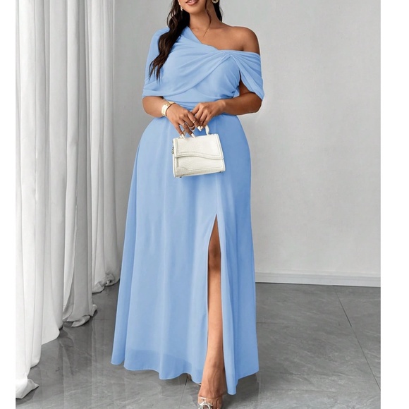 Plus One Shoulder Split thigh Party Evening Gown Dress - Picture 12 of 16